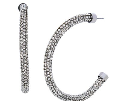 RHINESTONE TUBULAR EARRINGS SILVER Hot on Sale