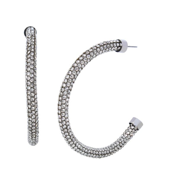 RHINESTONE TUBULAR EARRINGS SILVER Hot on Sale