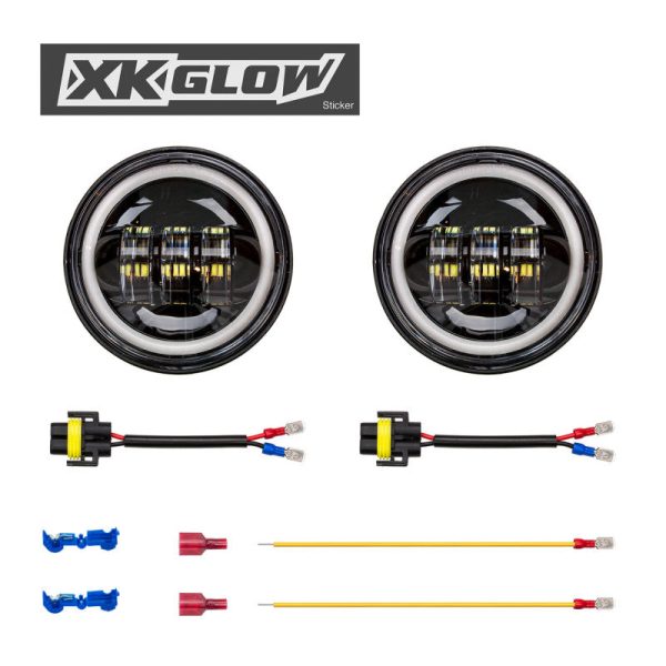 XK Glow Black 2pc. Motorcycle Driving Lights w  Amber Halo For Sale