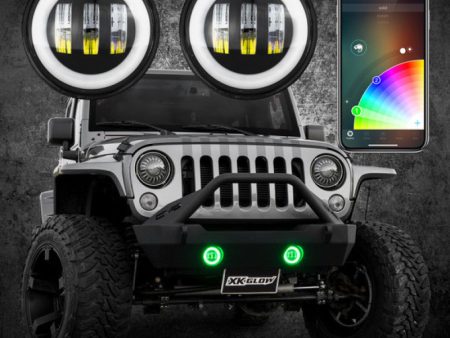 XK Glow 4In Black RGB LED Jeep Wrangler Fog Light XKchrome Bluetooth App Controlled Kit Online Hot Sale