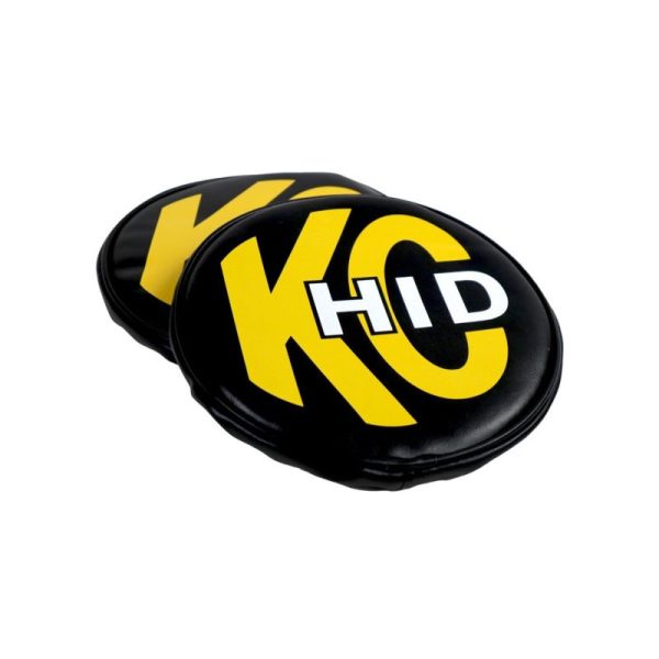 KC HiLiTES 8in. Round Soft Cover HID (Pair) - Black w Yellow Brushed KC Logo on Sale